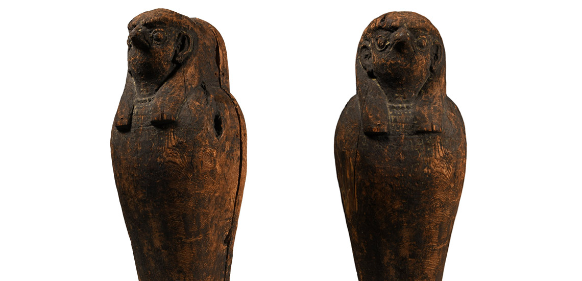 Egyptian Wood Sarcophagus with Pseudo-Mummy