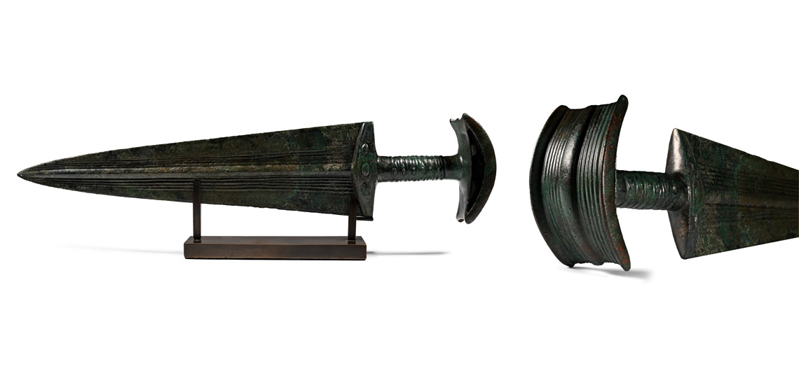 Spectacular Luristan Bronze Short Sword with Blood Channels