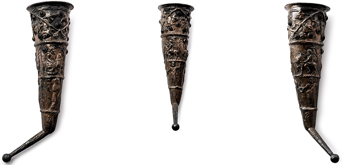 Greek Silver Rhyton with Mythological Scenes