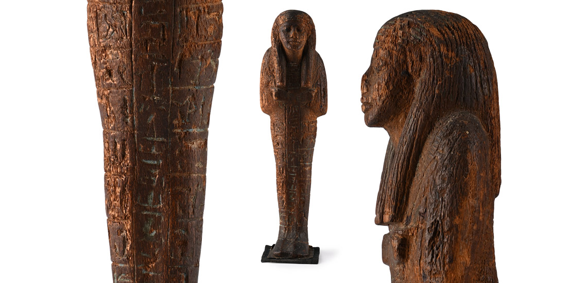 Egyptian Wooden Shabti with Hieroglyphics