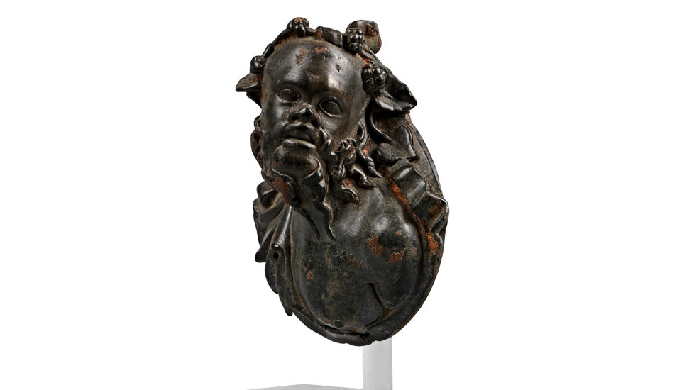 Romano-Thracian Bronze Chariot Mount with Bust of Silenus