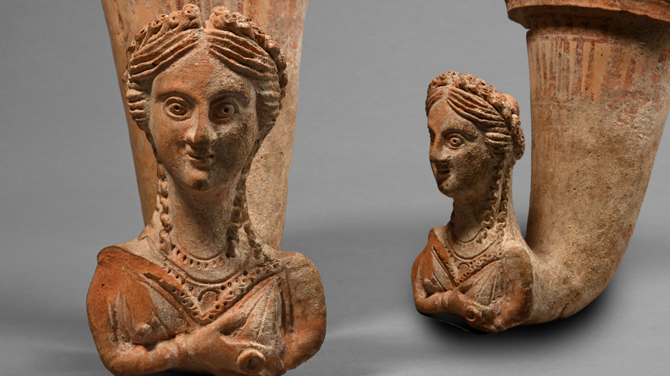 Parthian Terracotta Rhyton of the Goddess Anahita