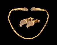 Greek Gold Chain with Chalcedony Ram's Head Terminals