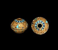 Egyptian Gold Lapis and Turquoise Pendant Bead