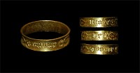 Medieval - Gold Black Letter Inscribed Posy Ring - 'DVNTRE E JOYE'