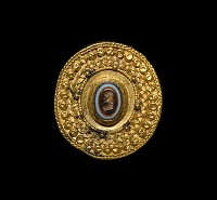 Large Roman Gold Brooch with Apollo Gemstone