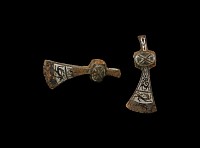 Viking Silver and Niello Inlaid Axehead with Beasts