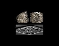 Early Assyrian Ring with Two Heraldic Bulls Next to the Tree of Life
