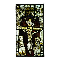 Medieval Stained Glass Panel with the Crucifixion, Virgin and Saint Paul