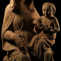 Large Medieval Fine Sandstone Virgin and Child Statue