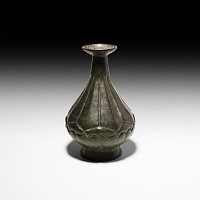 Engraved Bronze Piriform Flask