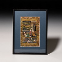 Framed Indian Watercolour Painting with Courtly Scene