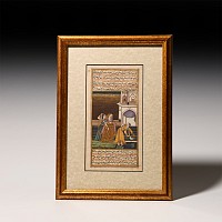 Framed Indian Watercolour Manuscript Leaf with Noble Ladies