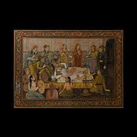Framed Indian Watercolour Painting with Harem Scene