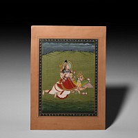 Indian Kangra School Watercolour Painting Depicting Goddess Lakshmi Seated on Garuda