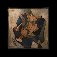 Indian M.F. Husain Painting of Taming the Beast