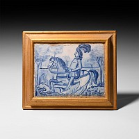 Spanish Blue and White Tile with Hunting Scene