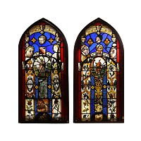 Large French Medieval and Later Stained Glass Window Pair