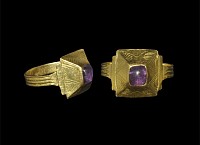 Medieval Gold Bishop's Ring with Amethyst Cabochon