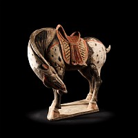 Large Chinese Tang Dapple Grey Horse with Lowered Head