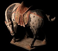Large Chinese Tang Dapple Grey Horse with Lowered Head