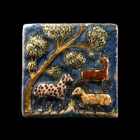 Glazed Tile with Animals in Landscape