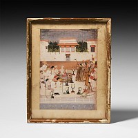 Indian Framed Print with Courtiers Smoking Hookahs
