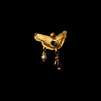Greek Gold Bird Pendant with Garnet and Pearl Drop