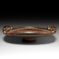 Large Greek Apulian Red-Figured Knob-Handled Patera with Eros