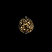 Anglo-Saxon Gilt Chip-Carved Pin Head with Floral Cross