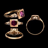 Baroque Gold, Ruby and Enamel Ring