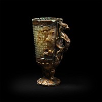 Chinese Han Gilded Bronze and Jade Beaker