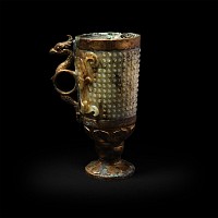Chinese Han Gilded Bronze and Jade Beaker
