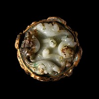 Chinese Han Gilded Bronze Sword Pommel with Jade