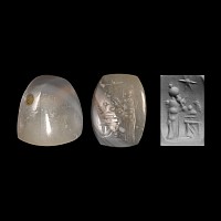 Neo-Babylonian Agate Stamp Seal with King Worshipping