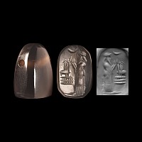 Neo Babylonian Agate Stamp Seal with King Worshipping
