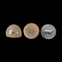 Sassanian Chalcedony Seal with Legend and Bull