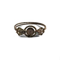 Western Asiatic Silver Bracelet with Lion Head Terminals Holding a Menorah