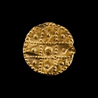 Frankish Period Gold Repousse Applique with Christian Cross and Pellets