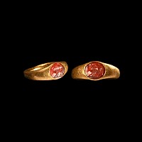 Roman Gold Ring with Cult of Jupiter Dolichenus Bull Gemstone