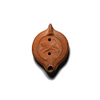 Large Roman Redware Lamp with Lion