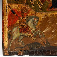 Greek Icon with Virgin and Saints George and Demetrius on Horseback