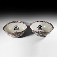 Large Chinese Decorated Porcelain Bowl Pair