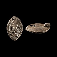 English Medieval Silver Vesica-Shaped Seal Matrix for Tailor Roger Simion