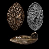 Large French Medieval Vesica-Shaped Seal Matrix 'ad causas' of the Augustinian Abbey of Saint Peter