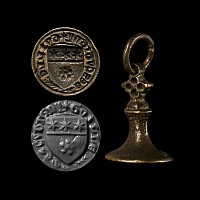 French Medieval Heraldic Chessman Type Seal Matrix for Guillaume de Sautigny