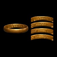 Post Medieval Gold 'Hearts United Lives Contented' Posy Ring
