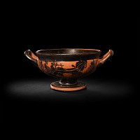 Large Greek Attic Black Figure Kylix with Chariot Scene