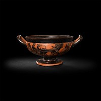 Large Greek Attic Black Figure Kylix with Chariot Scene