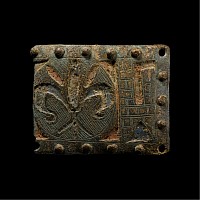 Medieval Bronze Heraldic Horse Harness Mount with Castle and Fleur